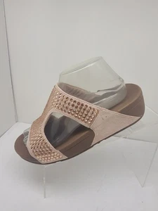FitFlop Women's Glitzie Slide Sandal Nude Bejeweled Rhinestones Comfy Size 9 - Picture 1 of 10