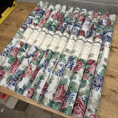12 Seabrook Doble Papel Pintado Prepistado Floral Pájaros Rayas 60.75 Pies Cuadrados SK1509 Foto 1 de 4