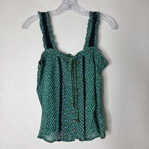 Camiseta sin mangas 3/$30 Anthro con botones verde azul estampado encaje ribete bohemio talla 4 - Imagen 1 de 10