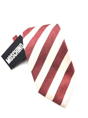 Corbata Moschino Roja Blanca Repp Rayas Seda Italia Foto 1 de 2