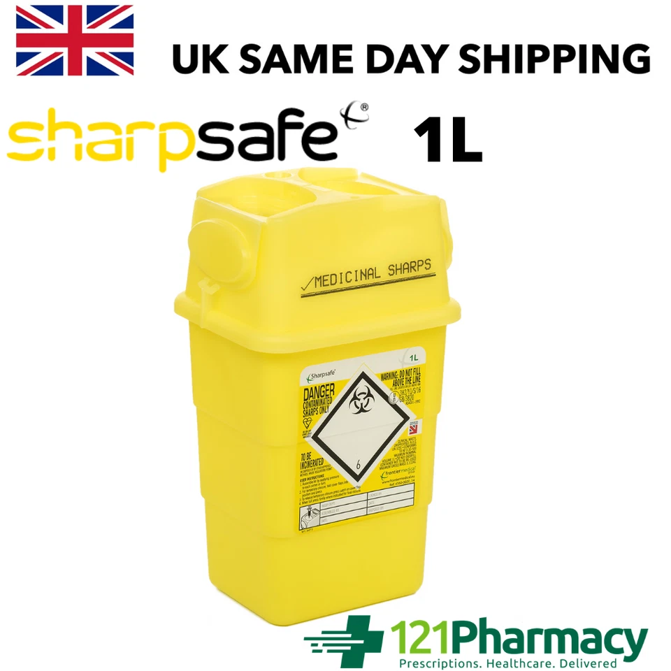 TALL 1L SHARPSAFE MEDICAL SHARPS BIN TUB