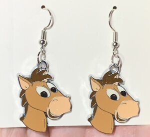 Silver Bullseye The Horse From Toy Story Drop Dangle Earrings!!