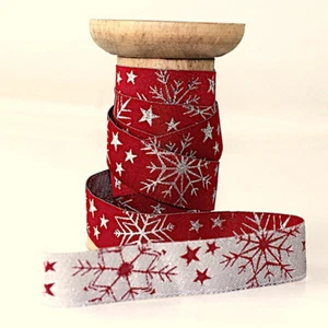 Cinta tejida borde ribete Navidad estrellas brillantes rojo 15 mm estrella arándano - Imagen 1 de 1