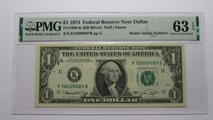 $1 1974 Radar Serial Number Federal Reserve Currency Bank Note Bill PMG UNC63EPQ - Picture 1 of 3
