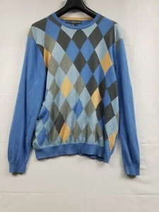 VTG Tricots St Raphael Sweater Men Blue Geometric Abstract Cotton Size M See Pic - Picture 1 of 14