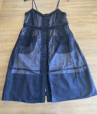 Vestido CHARLES CHANG-LIMA 4 Negro Abotonado Seda Mezcla Algodón Correa Espagueti Foto 1 de 4