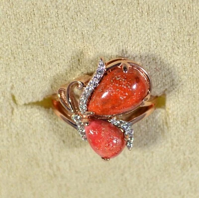 ESPONJA LARANJA CORAL-ZIRCÃO BRANCO-TAMANHO 6 ANEL BORBOLETA-OURO ROSA 18k/prata - Imagem 1 de 3