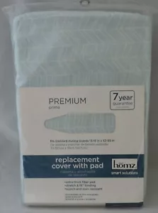 NEW HOMZ Cotton Padded Ironing Board Cover Light Blue White Elastic WStraps - Picture 1 of 2