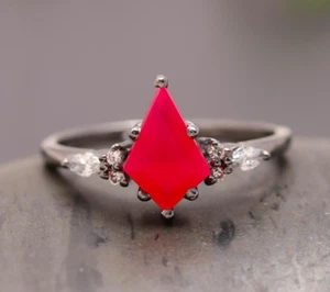 Pink Chalcedony Kite Ring 925 Sterling Silver Black Oxidized Jewelry For Lovers - Picture 1 of 10