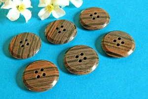 178C/ Superb Buttons Haute Couture "Wood" Lot Of 6 Vintage Era Buttons - Picture 1 of 4