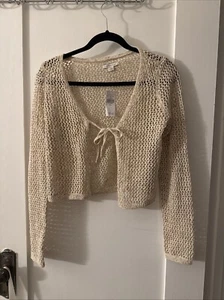 American Eagle cremefarbener Chenile-Cardigan vorne zum Binden Strick Größe Small neu mit Etikett - Bild 1 von 4