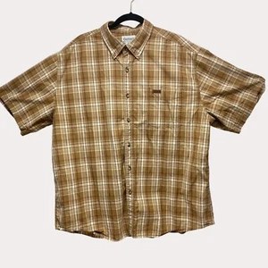 Carhartt Mens 2XL Button Down Shirt Plaid Brown Short Sleeve - Picture 1 of 11