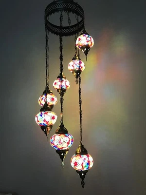 Turkish Pendant Lamp, Turkish Ceiling Lighting, Turkish Pendant Lamp, 7 Globe - Image 1 of 4
