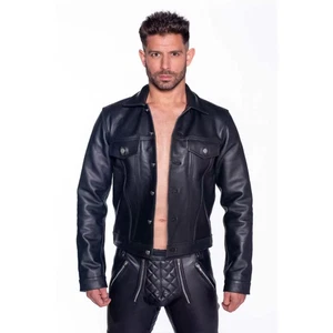 Chaqueta Truker de Cuero ROJA Prowler Negra, Chaqueta de Motociclista de Cuero Genuino para Hombre - Imagen 1 de 12