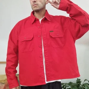 Woolrich Boxy Fit Cropped flannel Shirt over shirt XL plain red Button Up - Picture 1 of 11