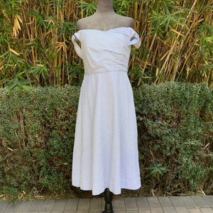 J.Crew Off The Shoulder Seersucker Party Dress Sz 10T Midi Built-in Bra Cotton - Picture 1 of 24