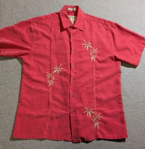 Bamboo Cay Herren rot bestickt Kurzarm Knopfleiste Kragen Hemd / Größe S - Bild 1 von 9