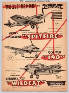 Berkeley Spitfire Focke-Wulf Wildcat Scale Controliner Vtg 1959 Advertisement - Picture 1 of 5