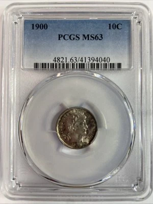 1900 Barber Dime 10c PCGS MS63 Sharp Strike Nice Luster Deep Original Toning - Image 1 of 4