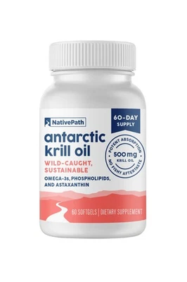 NativePath Antarctic Krill Oil, 500mg, Omega-3, Astaxanthin, EPA+DHA, 60 Serving - Image 1 of 4