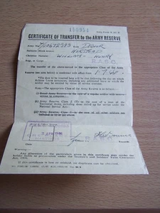 Certificate of Transfer to Army Reserve W H Horstead RASC 1946 Driver - Picture 1 of 4