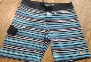 36 Quicksilver Waterman Men’s Board Shorts BLACK/Blue/ Gray STRIPE PATTERN EUC - Picture 1 of 9