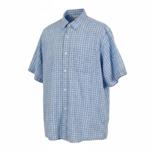 LLBean Mens XL Plaid Button Up Short Sleeve Shirt 100% Cotton Casual Seersucker - Picture 1 of 4