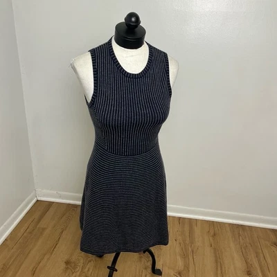 Theory Randria Evian Stretch Wool Navy A-Line Stripe Dress Size Small - Image 1 of 4