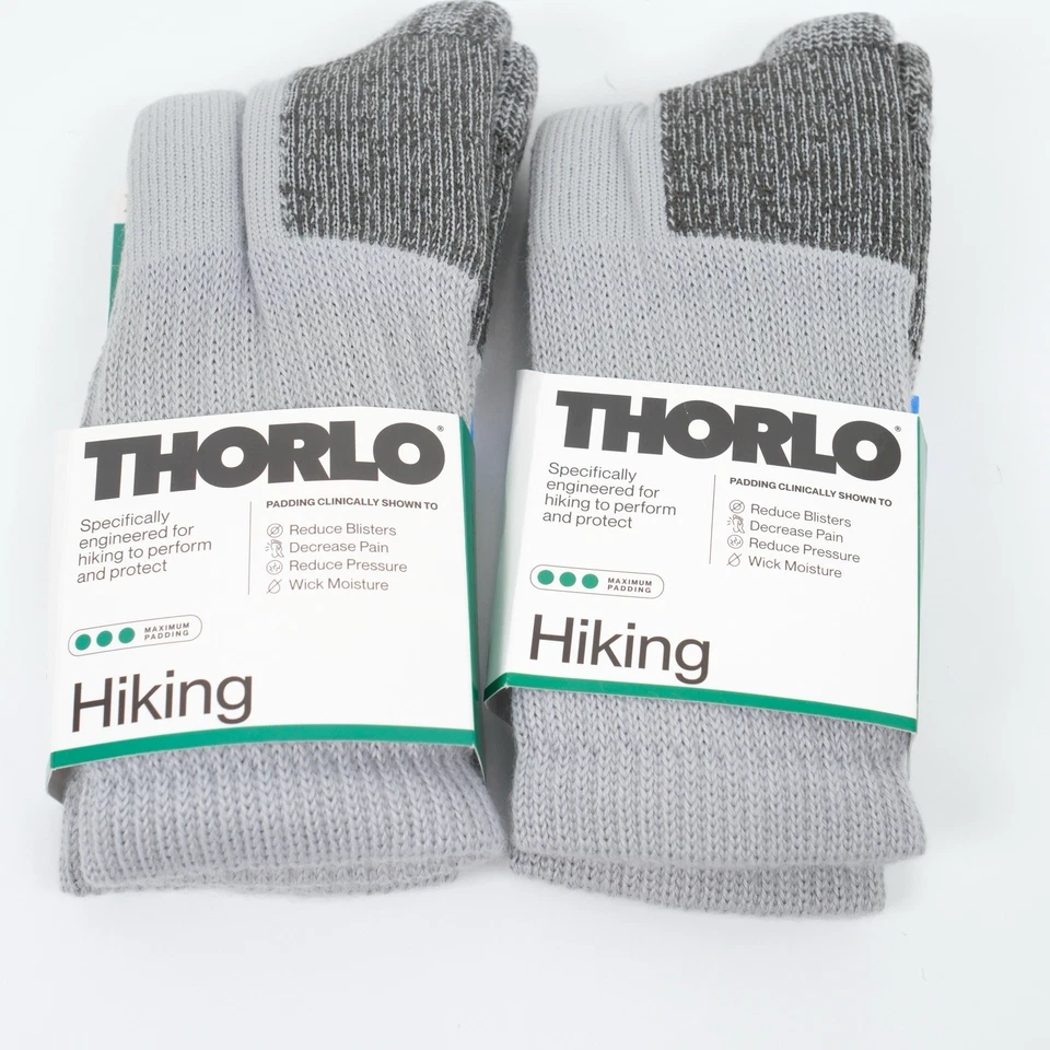 Thorlos Mens KX Hiking Thick Padded Crew Sock Grey Large 1pair