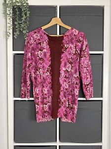 Boden Wool Thin Knit Jumper Size 16 Floral Button Back 3/4 Sleeve