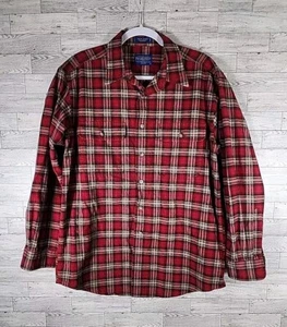Pendleton Hiker Shirt Plaid Long Sleeve 100% Cotton Button Up Red Men’s Large - Picture 1 of 7