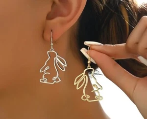 Bunny Rabbit Simple Minimalist Dangle Gold Earrings Easter Sunday - Picture 1 of 5