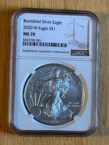 2020 W BURNISHED SILVER EAGLE NGC MS70! - Bild 1 von 5