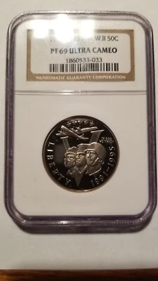 1991-P   PCGS - PF69 ULTRA CAMEO  WW2 - HALF  - Image 1 of 2