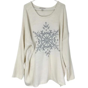 Woman Within Cream Scoop Neck Long Sleeve Knit Pullover Sweater Sz 3X Snow Print - Picture 1 of 5