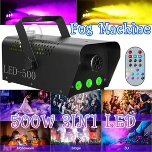 500W Home Smoke Fog Machine RGB Muti Color LED Party Wedding Stage Light Remote - Picture 1 of 12