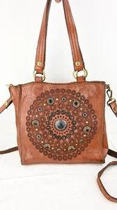 Campo Maggi mandala crossbody handbag in cognac with brass and stud detail - Picture 1 of 13