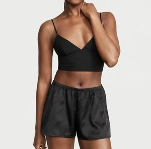 Victoria's Secret Modal Cropped Cami Set Pantaloncini Raso Taglia M Nero - Foto 1 di 3
