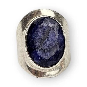 Sapphire Sterling Ring Natural Rough Cut Faceted Oval Cocktail 925 Silver 5.75 - Picture 1 of 12