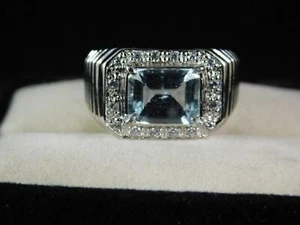 Anillo unisex de 1,80 quilates de corte esmeralda aguamarina y zafiro blanco plata esterlina - Imagen 1 de 7