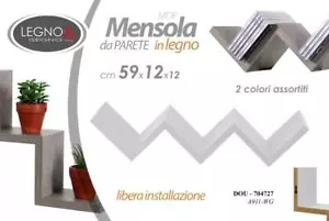 MENSOLA DA PARETE Moderna Design Zig Zag SCALA SCAFFALE MURO Ripiani BIANCO 59cm - Foto 1 di 11