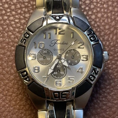 Reloj Fondini Cronógrafo Hombre Plateado Tono Negro Acero Inoxidable Batería Nueva Foto 1 de 4