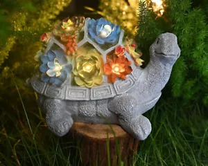 Garden Turtle Figurines Outdoor Statues with 7 Solar Led Lights Lawn Decor Patio - Picture 1 of 8