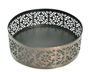 Candle Holder Bronze Metallic Filigree Hosley Metal 7" Round - Picture 1 of 6