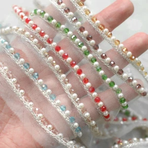 Mesh Ribbon Beaded Fabric Trimming Edging for Cuff Dress Swing Curtain Decor DIY - Picture 1 of 17