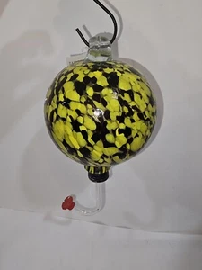 Hand Blown Glass Globe Hummingbird Feeder Black & Yellow Hanging Perch Feed - Picture 1 of 2