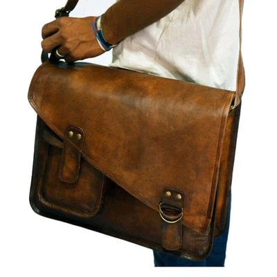 Real leather messenger shoulder laptop handmade brown vintage retro satchel bag - Image 1 of 4