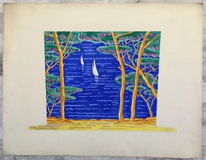 Lucien ELLER Roudier (1894-1940) Voiliers dans Paysage Marin Bateaux Mer Océan - Bild 1 von 12