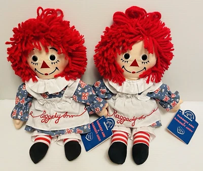 Raggedy Ann PAIR of Stuffed 12" Dolls by Applause with tags from 2002. - Image 1 of 4