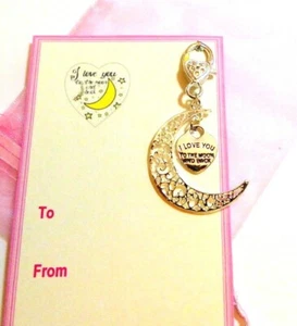 I Love You to the Moon and Back Bag Charm & Disc on Gift Card +Organza Bag - Picture 1 of 3